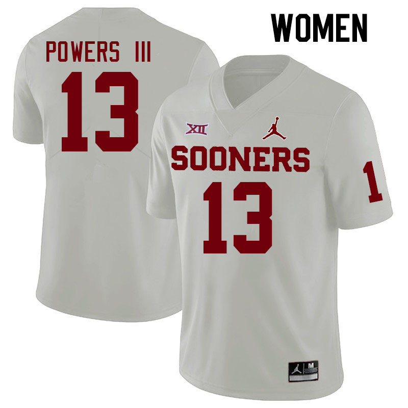 Women #13 Reggie Powers III Oklahoma Sooners College Football Jerseys Stitched-White